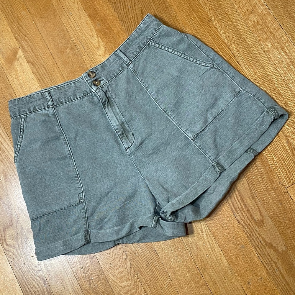 🎉LAST CALL🎉 Joie Linen Lyocell Blend Sage Green Elastic High Waist Shorts 10